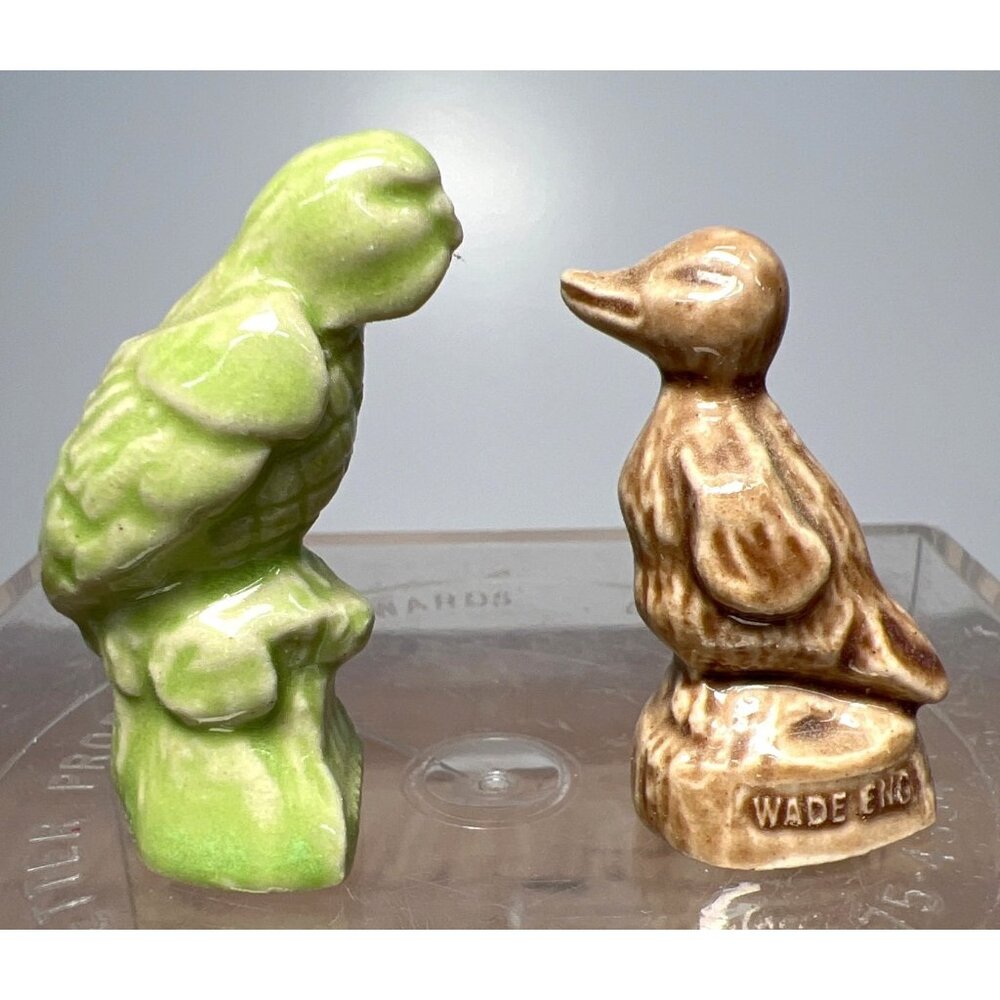 Vintage Wade England Porcelain Figurines Set Of 2 - Green Bird & Brown Duck